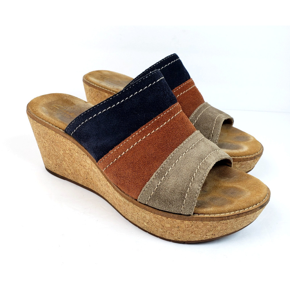 Clarks Artisan Aisley Lily Womens Size 8 W Brown Suede Platform Wedge Sandals